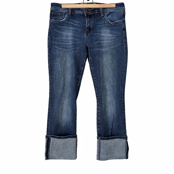 Kut From The Kloth Boyfriend Jeans Size 10 Cuffed Medium Wash Casual Denim - Picture 2 of 12